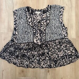 Rebecca Taylor| Black and Cream Pattern Blouse| Boho business casual